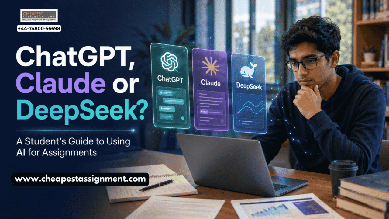 Student comparing ChatGPT, Claude and DeepSeek for academic assignments